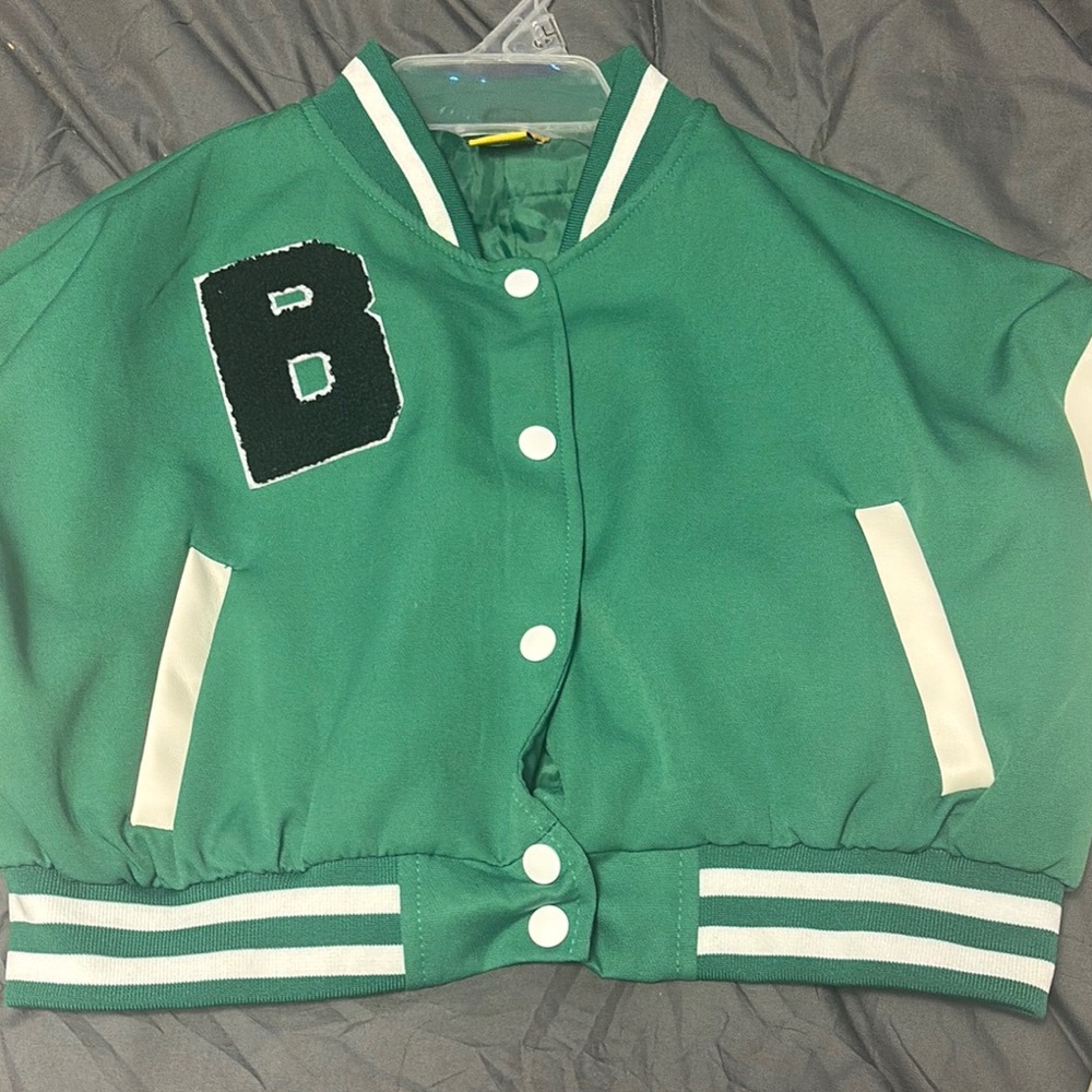 Green Varsity Jacket with White Accents
